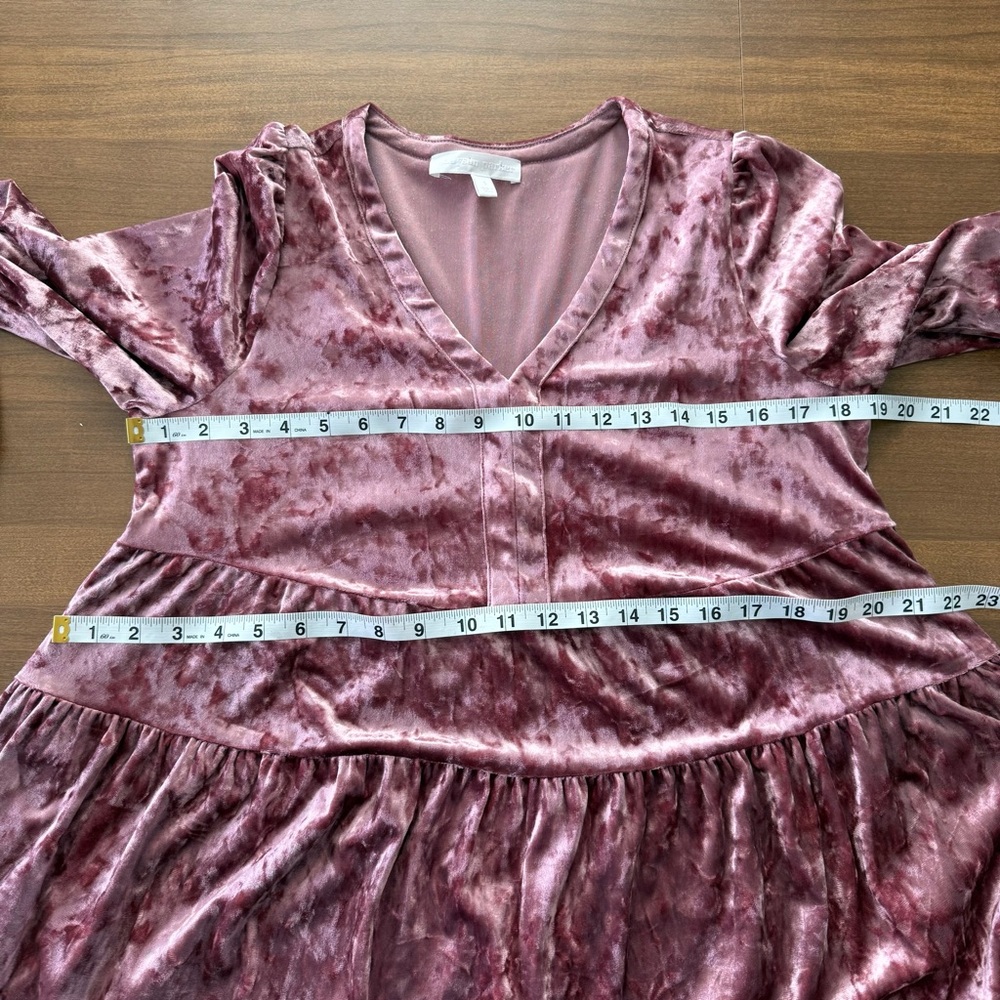 Adyson Parker | Women’s Crushed Velvet Pink Mauve Tiered L/S Stretchy Mini Dress - Picture 8 of 9